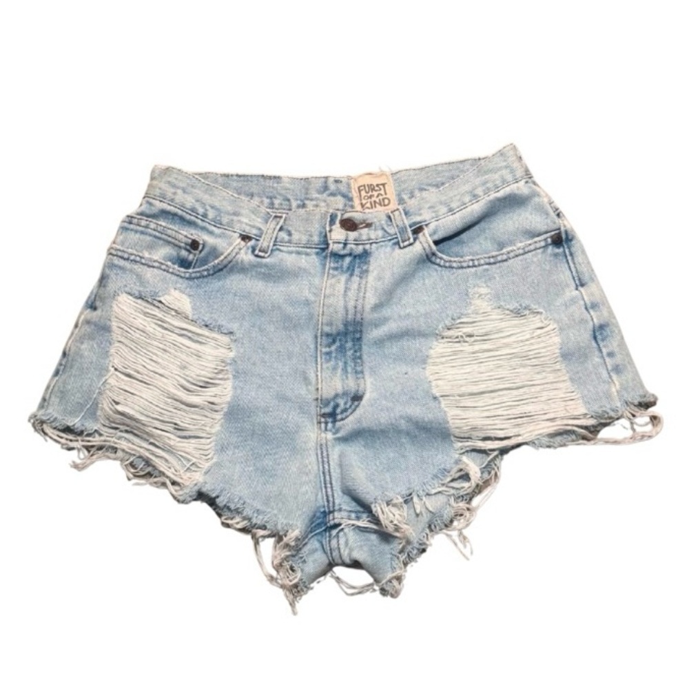 Furst of a Kind Blue Distressed Denim Shorts